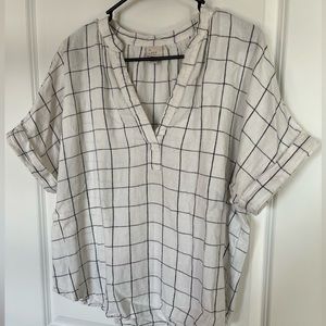 Linen-blend grid-patterned shirt